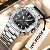 POEDAGAR Square Fashion Men's Watch Date Week Waterproof Luminous Quartz Man Watch Stainless Steel Luxury Sports Watches For Men