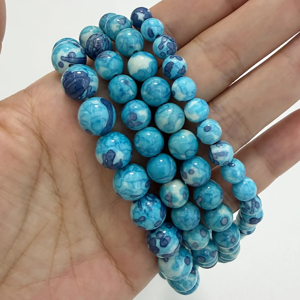 Natural Orange Black Colorful Stone Round Loose Beads 15