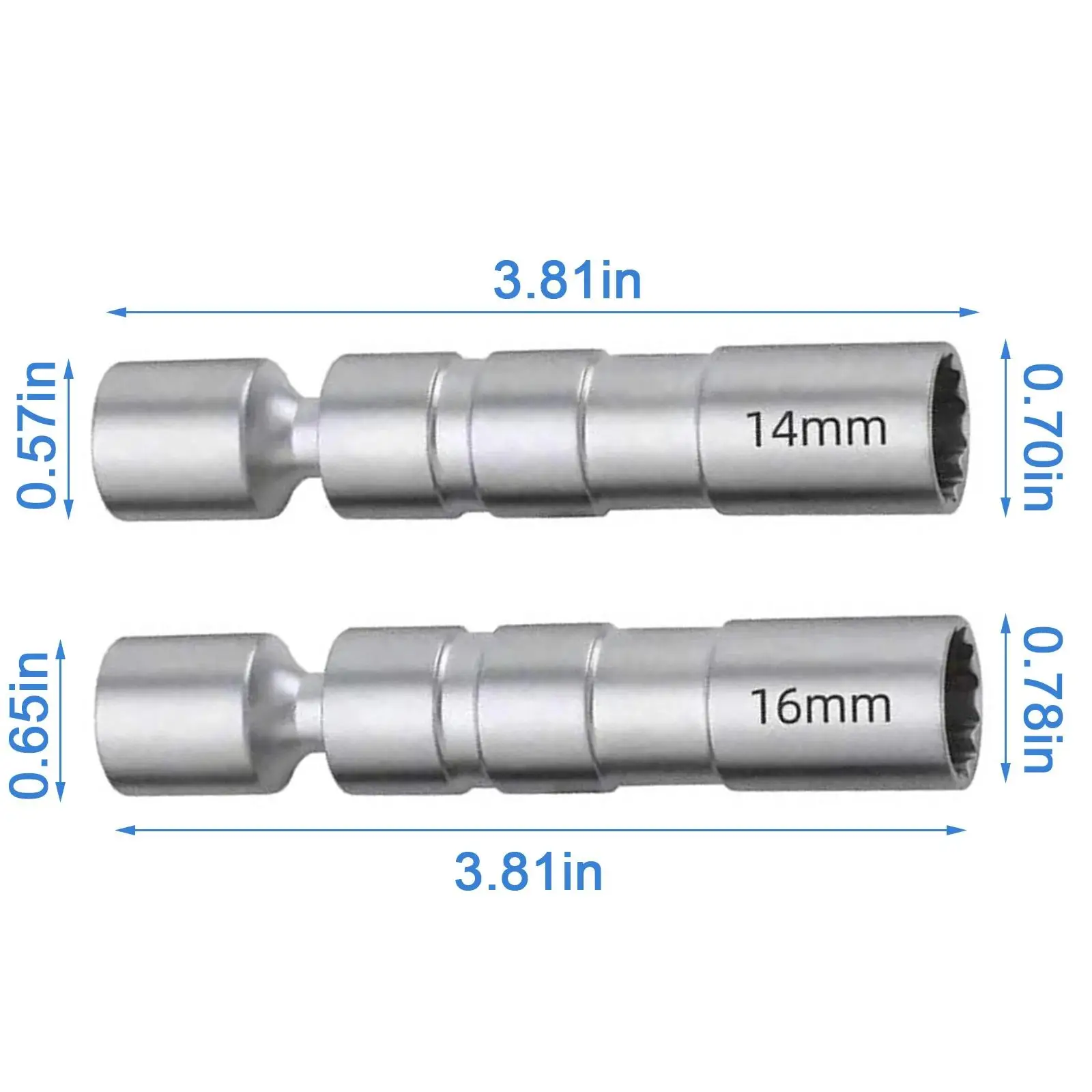 Magnética giratória Spark Plug Socket, ferramenta de remoção, extensões giratórias, parede fina, 3/8 "Drive, 12 Point, 14mm, 16mm