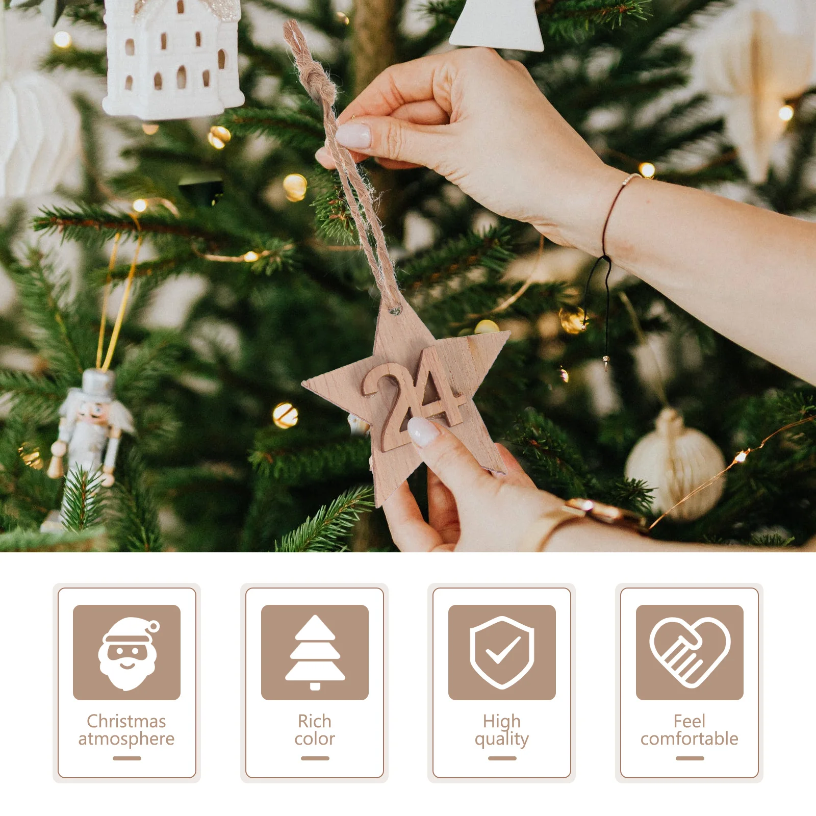 

2Sets Calendar Wooden Number Pendants DIY Xmas Tree Hanging Decoration DIY Craft Tags Holiday Home Decor Wooden Pendants