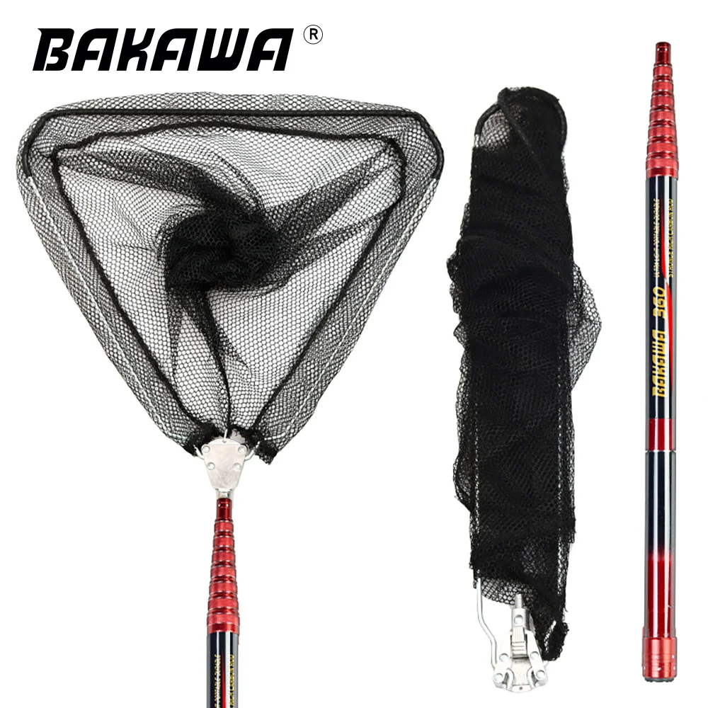 

BAKAWA Lightweight Telescopic Carbon Fiber Fishing Landing Net Fish Extending Foldable Pole Fly Hand Dip Net Tackle 2.1/3.0/3.6M