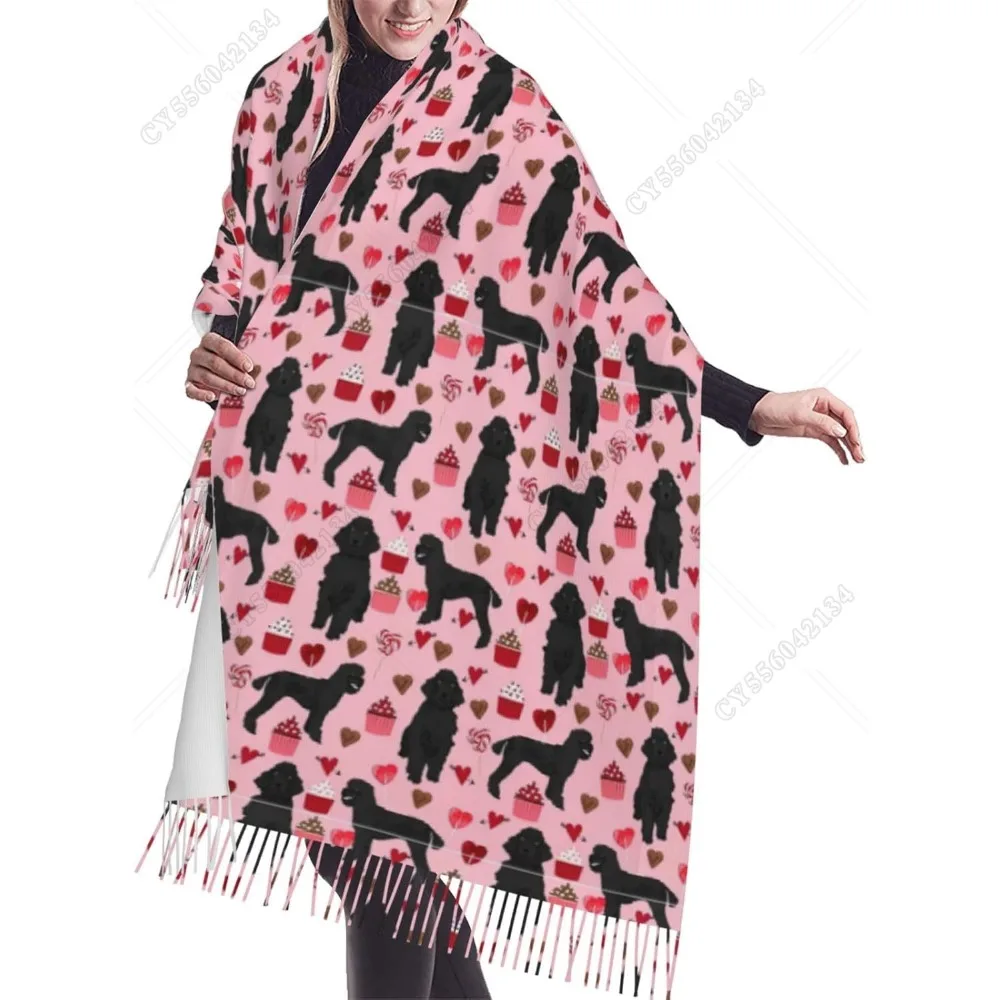 

Шарф с теплыми краями и принтом розовых пуделей, длинный шарф-шаль на весну, осень и зиму, мода унисекс