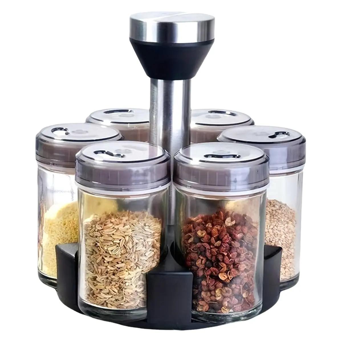 2026 New 360° Rotating Spice Bottle Set Glass Seasoning Storage Rack for Salt Sugar Pepper Kitchen Organizer