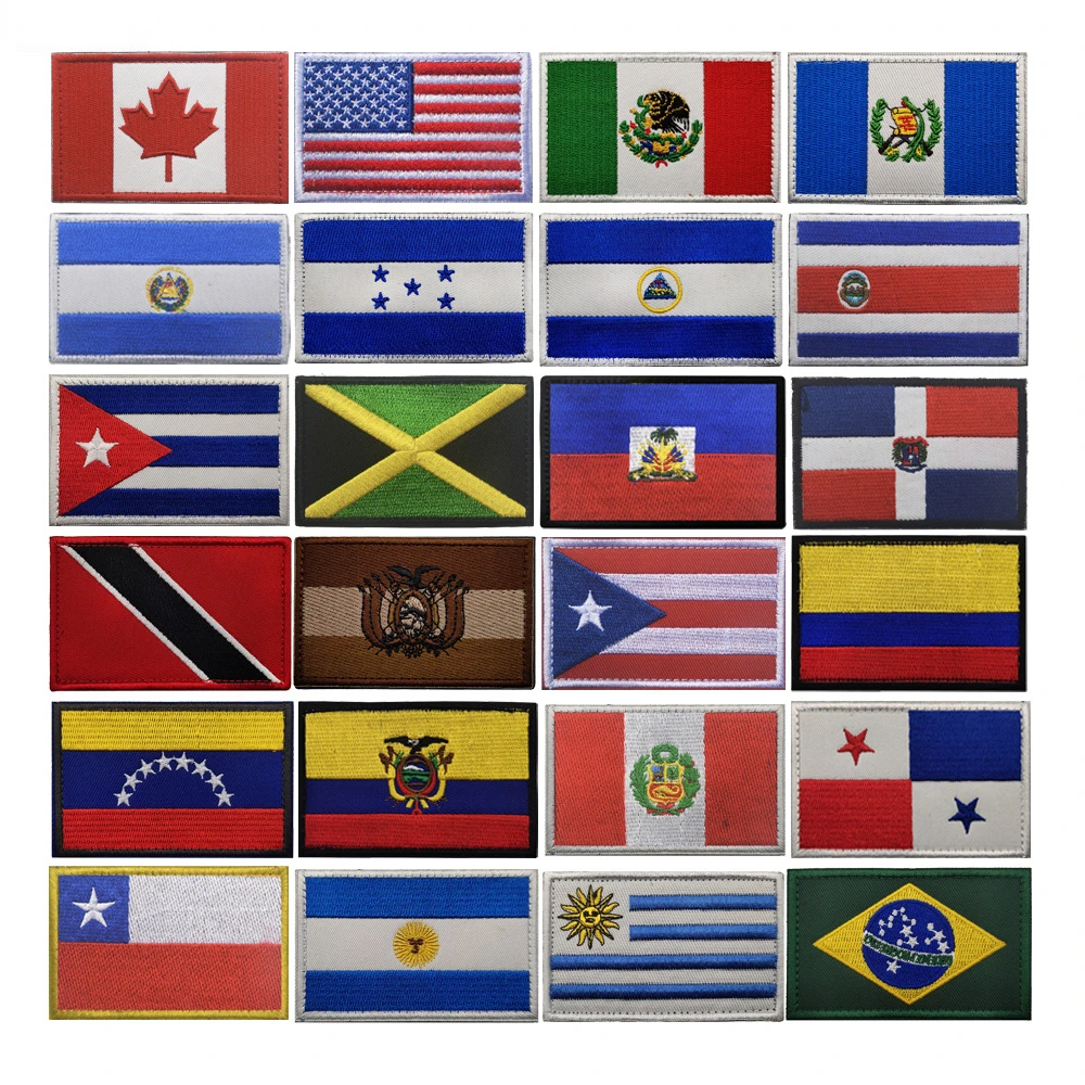 America Country Flags Mexico Puerto Rico Argentina United States Canada Brazil El Salvador Embroidered Patches Badges Wholesale