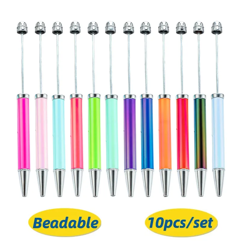 

10 шт., шариковая ручка с УФ-градиентом и бисером, сделай сам, УФ-гальваника, семицветная офисная шариковая ручка, подарочные рекламные ручки из бисера