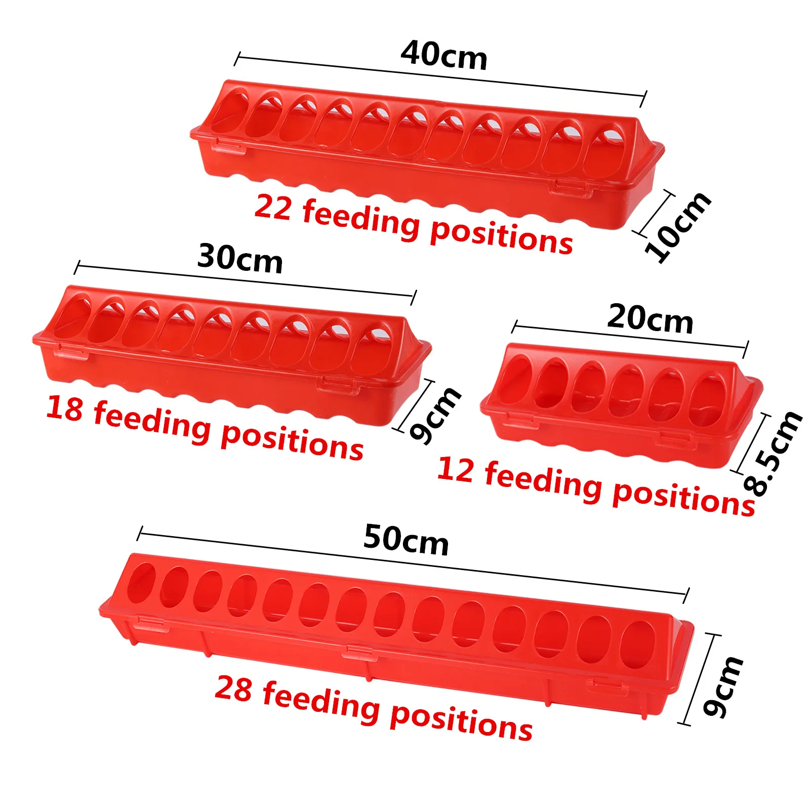 20/30/40/50Cm Chicken Feeder Double Row 12/18/22/28 Holes Poultry Ground Clamshell Feeding Chicken Groove Breeding Supplies 1Pc