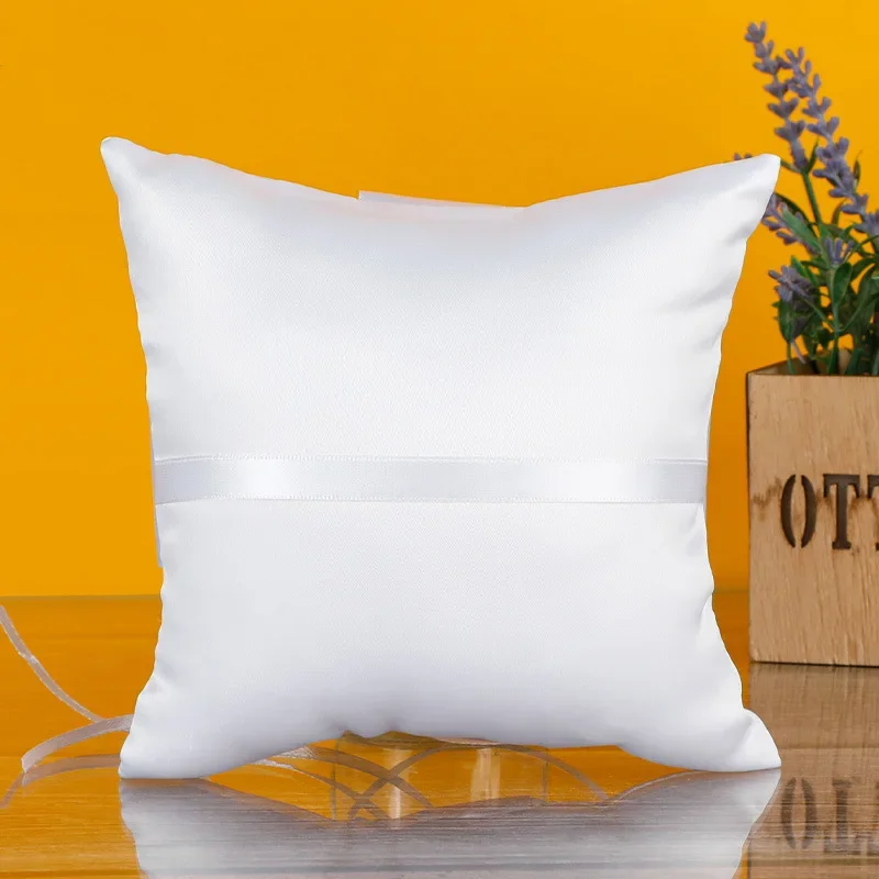1PC White Bud Wedding Bridal Ring Pillow Wedding Supplies Square Bow Ring Pillow image 6