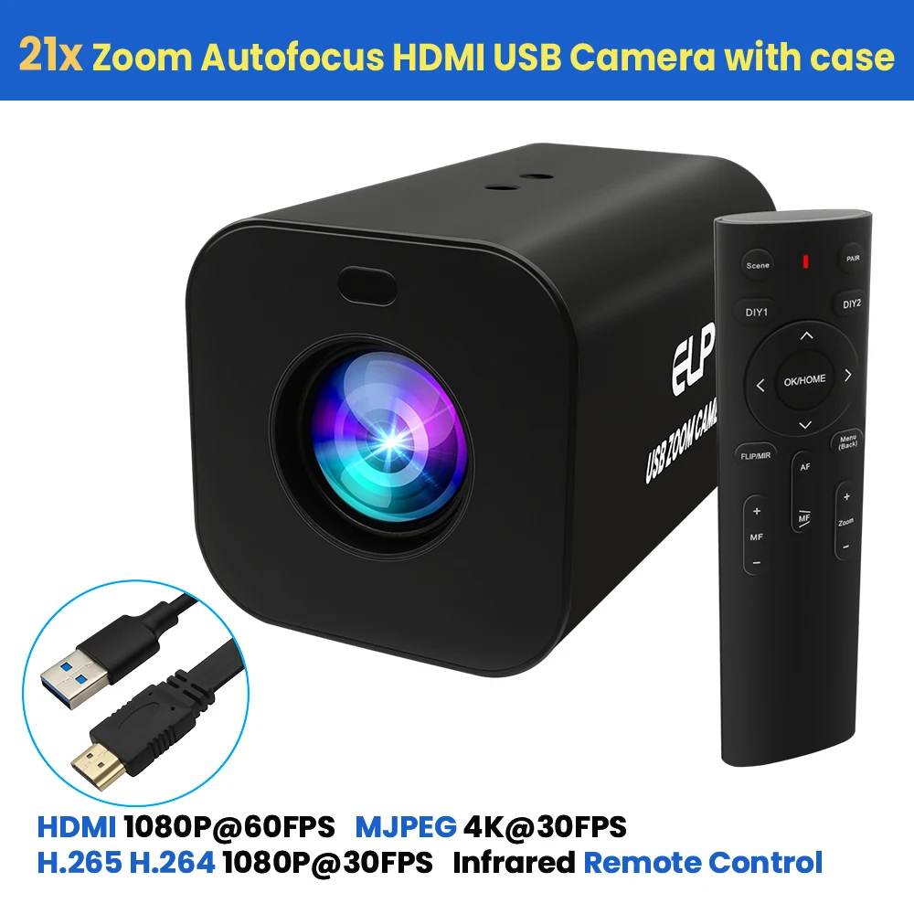 ELP 4K HDMI AF 21倍/12倍ズーム USBカメラ 4K 30fps 1080P 60fps 2.4G