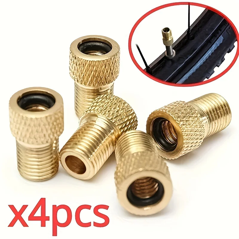 4PCS Bicycle Valve Converter, Used to Convert Bicycle Valves into Car Valves, Equipped with Sealing Rings.