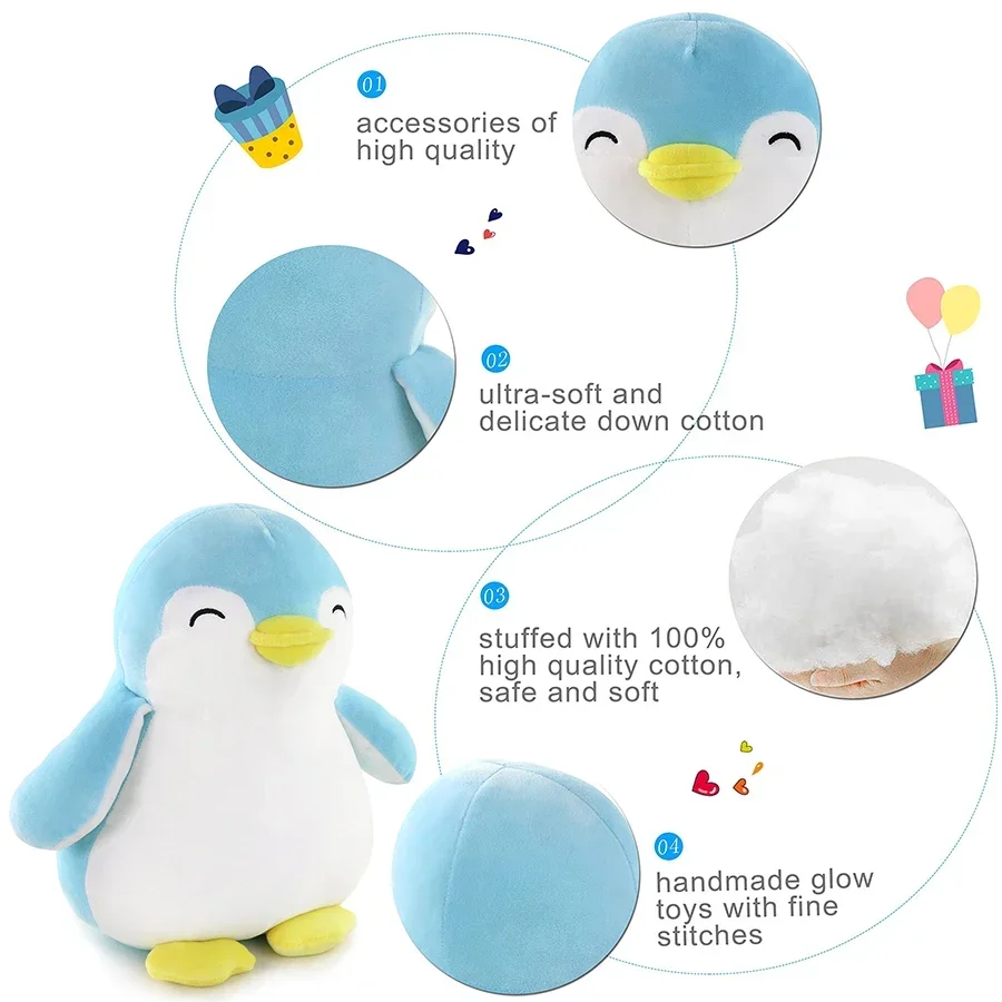 28cm Blue Penguin Plush Toy Soft Stuffed Animals Sleeping Pillows Penguin Doll Creative Children Birthday Gifts for Kids Girls