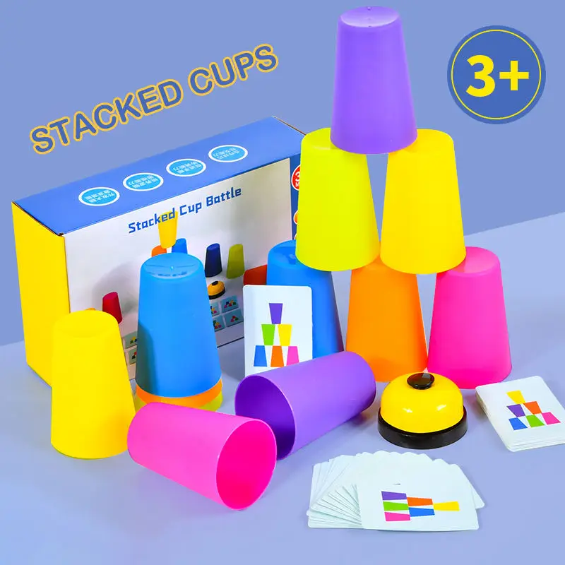 Montessori Stack Cup Speed Game Toys with Card Color Cognition Logic Parent-child Interactive Toys for Kids Early Education Toy