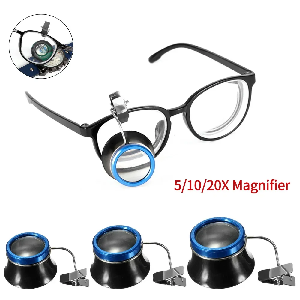 Alloy Clip-On Eyeglass Magnifier Portable Clip-On Eye Glasses Loupe Jewelers Opti Magnifier for Reading Electronics Clock Repair