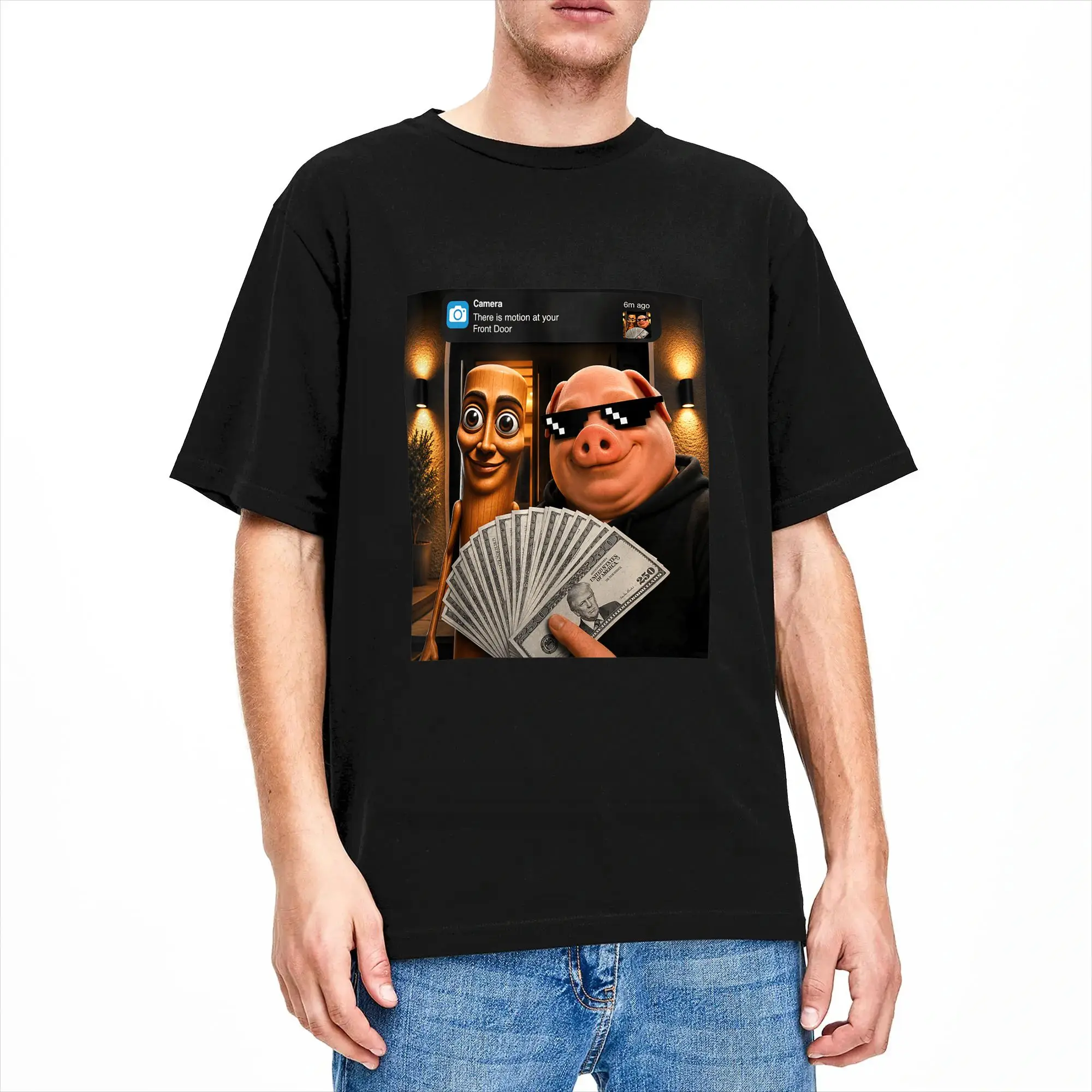 Unexpected Front Door Visitor John Pork Tung Sahur AI Meme T Shirts Men Cotton Leisure T-Shirt O Neck Tee Shirt Short Sleeve Top