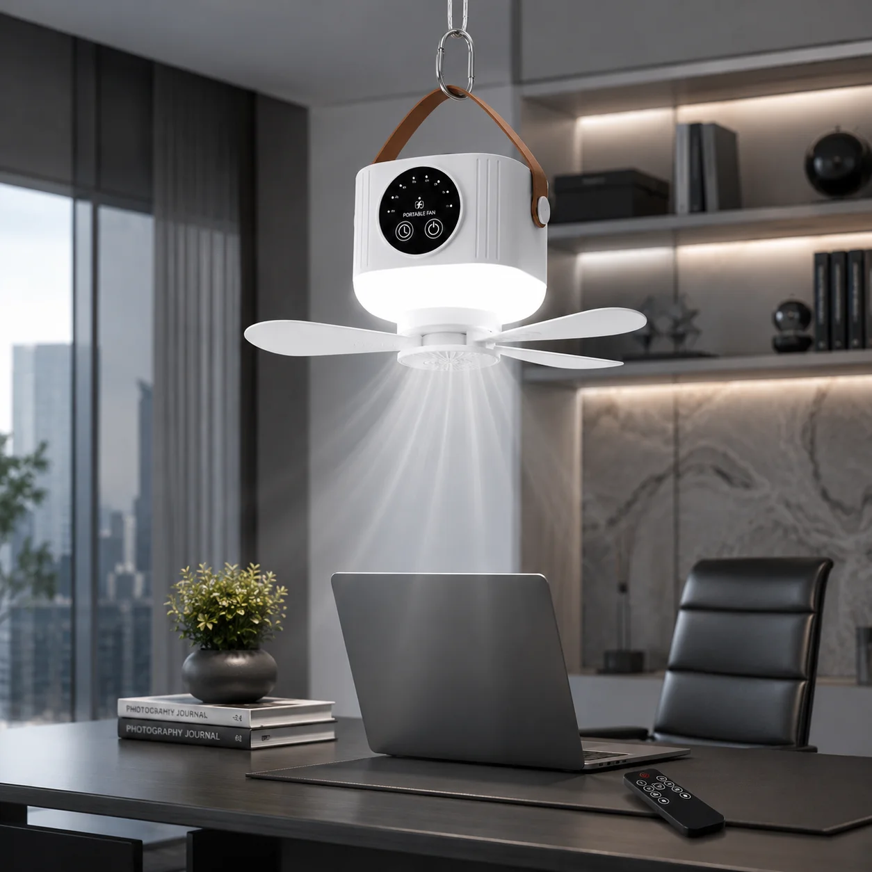 Rechargeable Ceiling Fan with Light USB Hanging Fan Remote Control 3 Speeds Portable Fan for Dorm Bedroom Camping Outdoor 썸네일 4