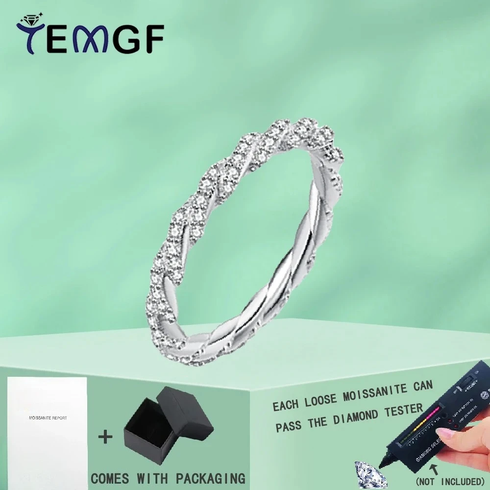 

TEMGF Full 1.1mm Moissanite Ring for Women Girls S925 Silver Twist Ring Daily Commute Fine Sparkling Jewelry GRA Certification