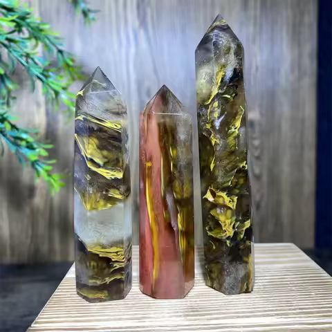 Smelting Fire Quartz Ghost Crystal Stone Point Tower Mineral Energy Healing Hexagonal Wand Home Decor Gift