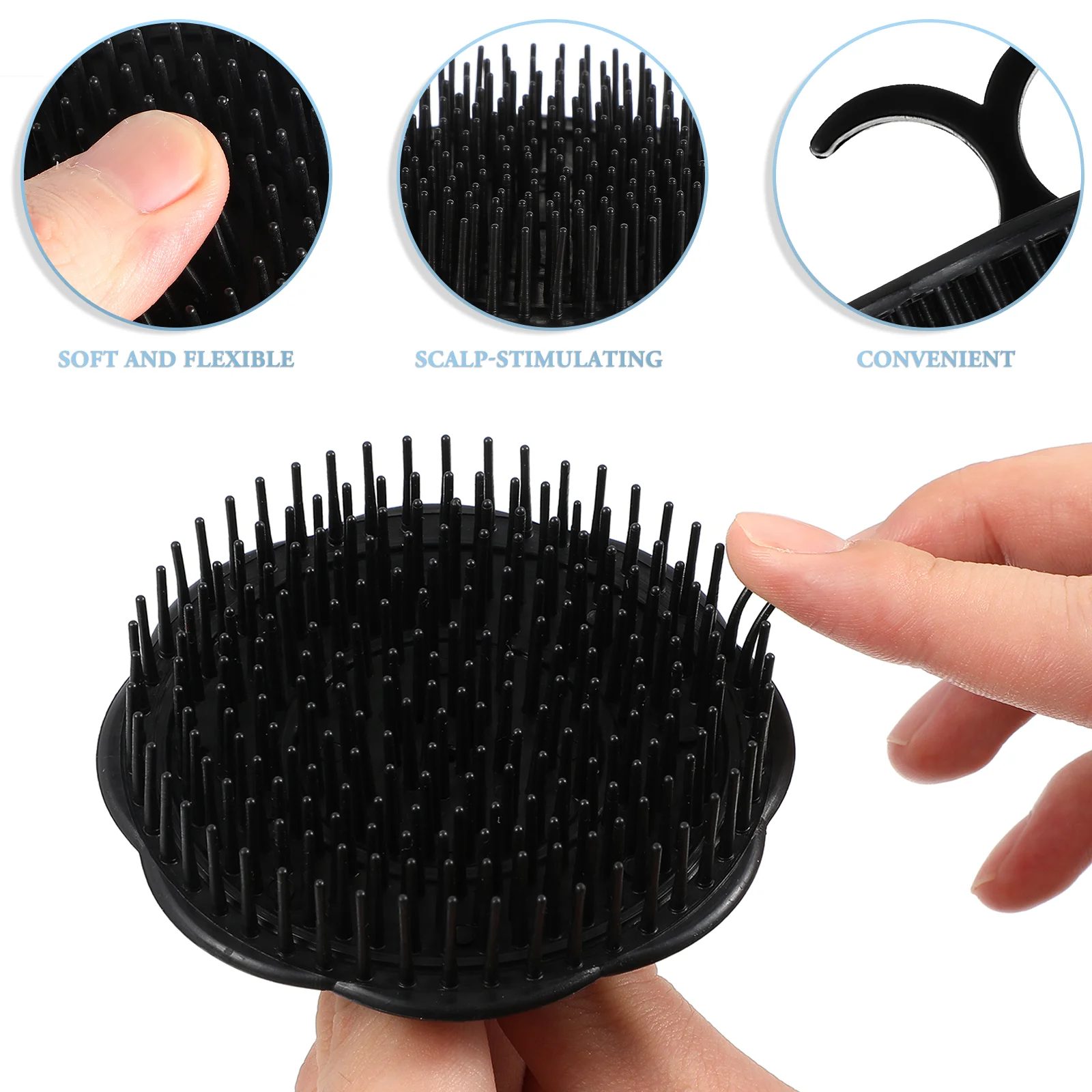 

4Pcs Black Hair Shampoo Brush Scalp Care Massage Tool Hair Cleaning Brush Grass Handle Premium Plastic Hair Massager For Women