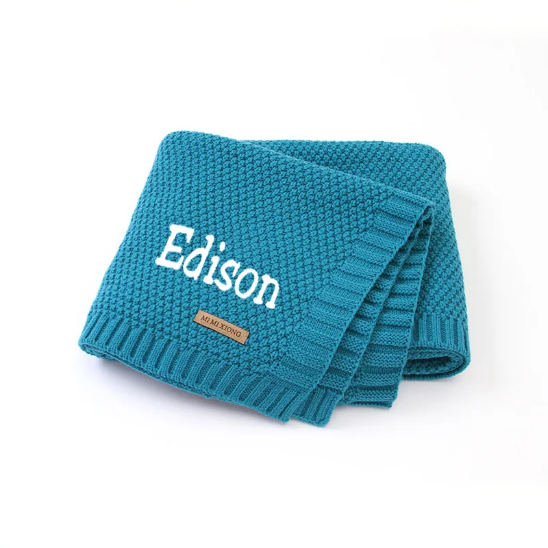 

Customized Baby Blanket Embroidered Baby Name Baby Shower Gift Soft and Breathable Cotton Knitted Blanket Personalized Gift