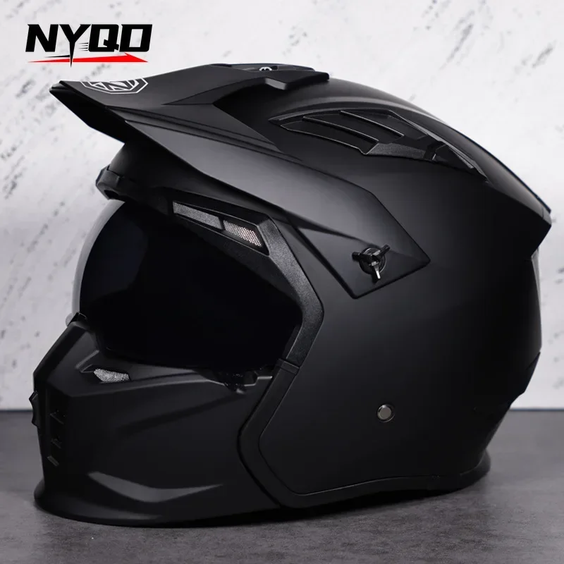 

Полнолицевой мотоциклетный шлем для мужчин со съемным подбородком, винтажный шлем для мотокросса на четыре сезона, одобренный DOT