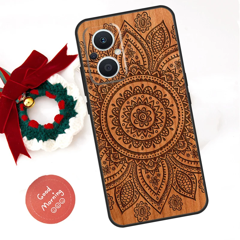 Mandala Floral Wood Phone Case For OPPO Reno 11 F 10 Pro 4 5 6 7 8 Lite 4Z 5Z 8T OPPO Find X6 X5 Pro X2 X3 Lite