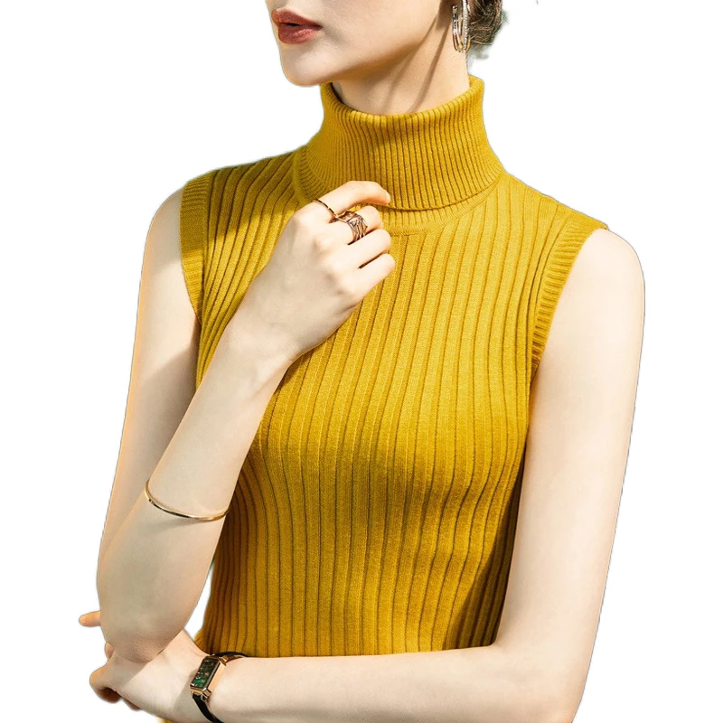 Women Sleeveless Sweaters for Winter and Autumn Wool Blended Women Knitwear Tops Solid Color Plus Size Lady Sweaters
