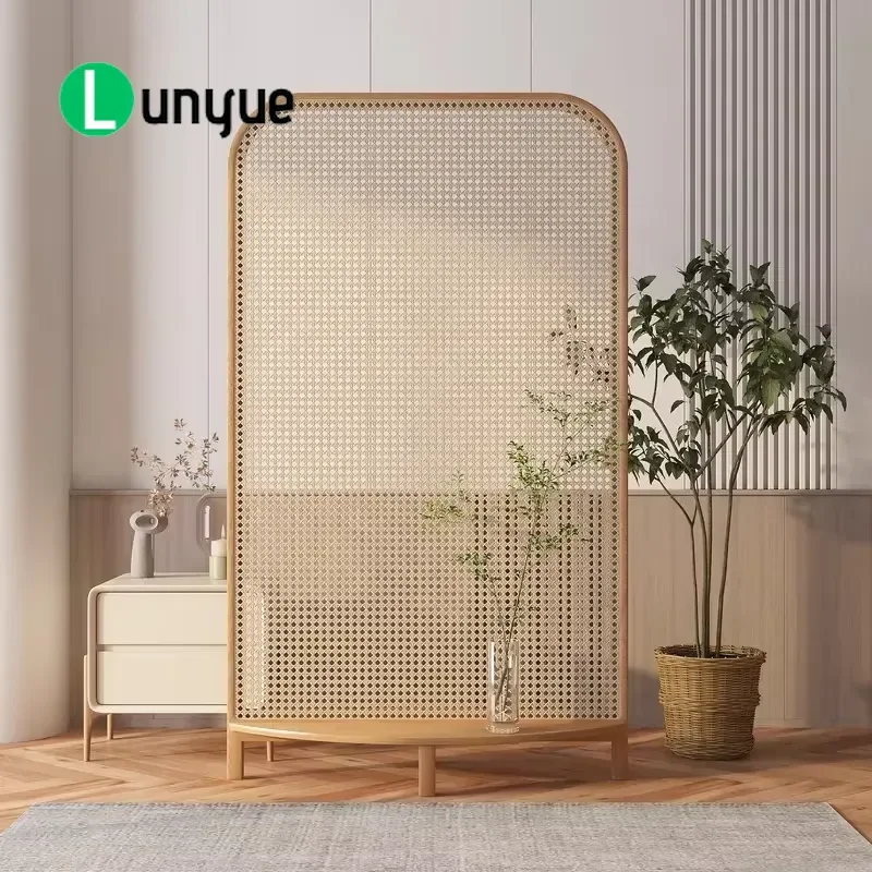 Japanese Rattan Screen Partition Solid Wood Folding Room Divider Movable Privacy Shield for Living Room Entrance Small