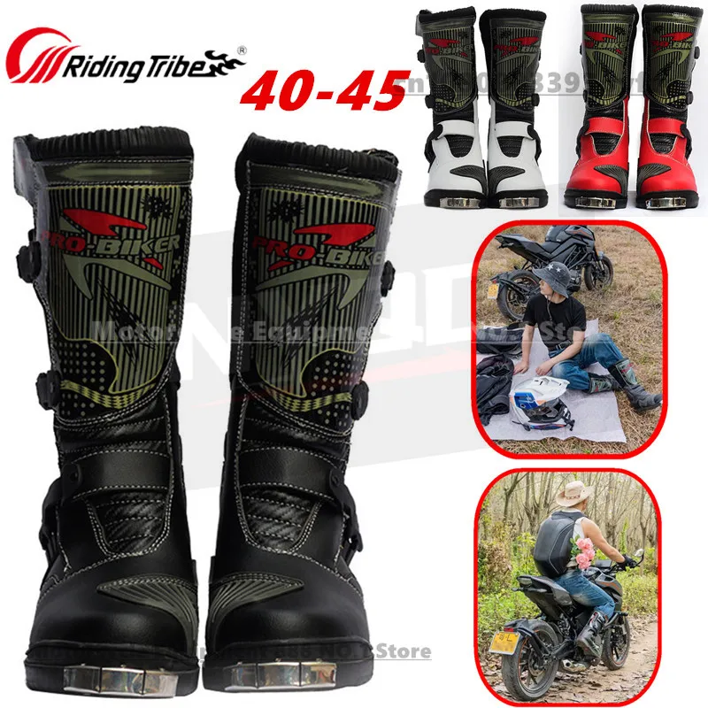 

RidingTribe Off-road Motorcycle Riding Shoes Long Racing Anti-collision and Anti Fall Motorcycle Boots for Men and Women