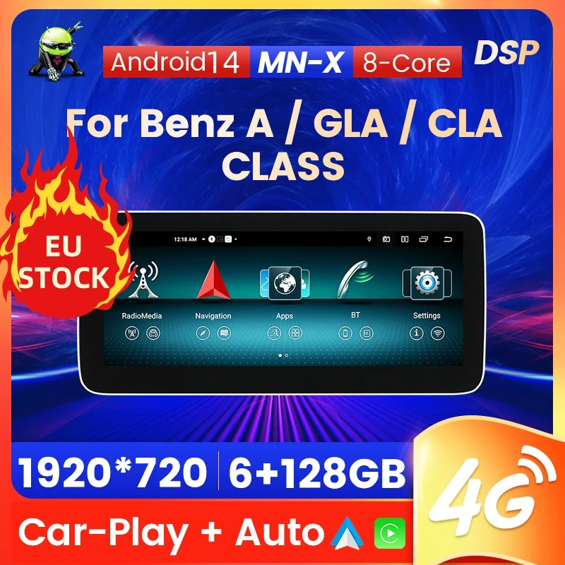 NaviFly EU Stock Android 14 Auto CarPlay Android Auto Autoradio All-in-One per Mercedes Benz Classe A W176 GLA X156 CLA C117 2013-2018 4G-LTE GPS BT Lettore Multimediale