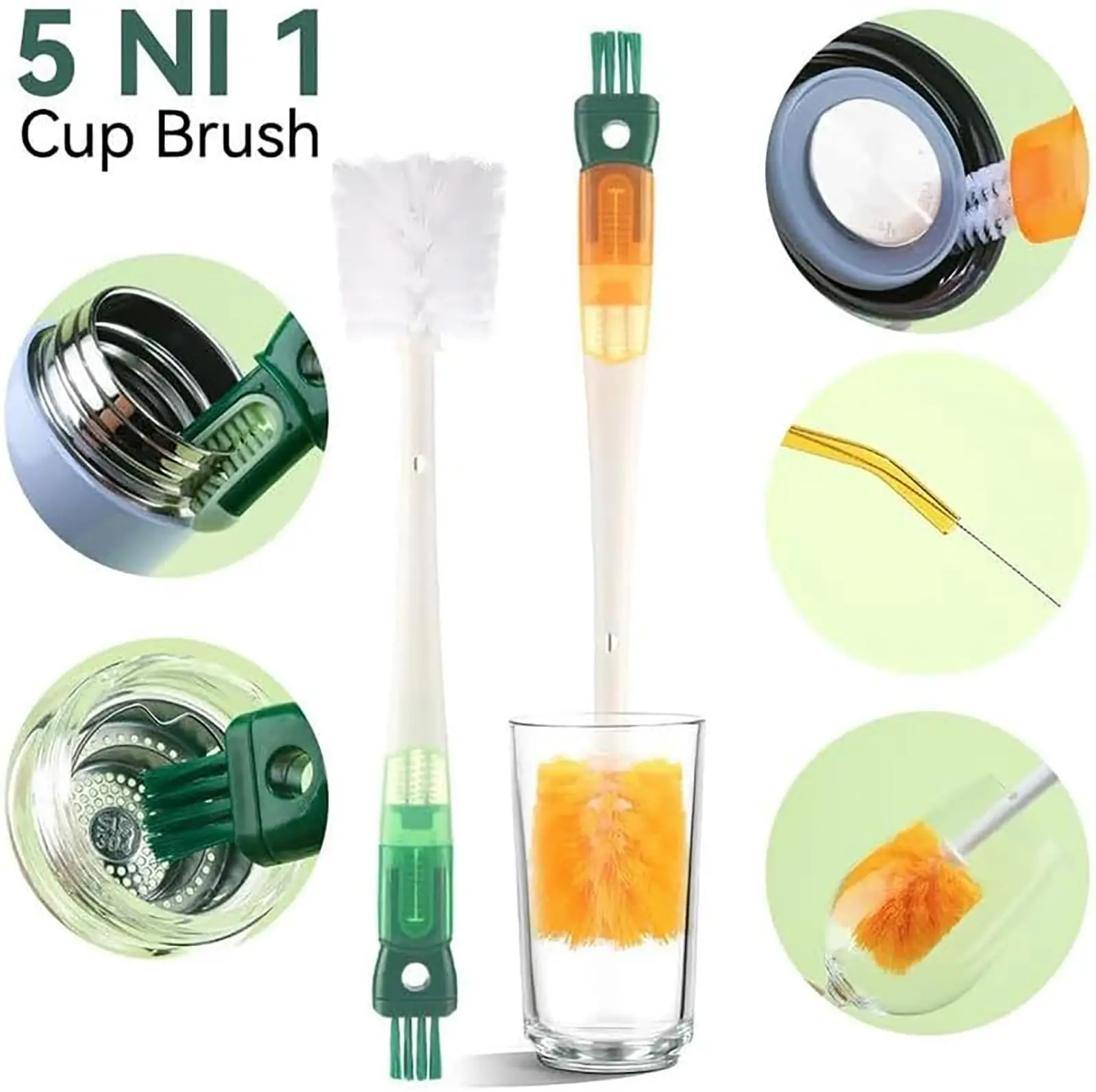 4/5 in 1 Water Bottle Cleaning Brush Detachable Long Handle Scrubber for Sippy Cup Cap Gap Baby Bottles Kitchen Cleaning Tool