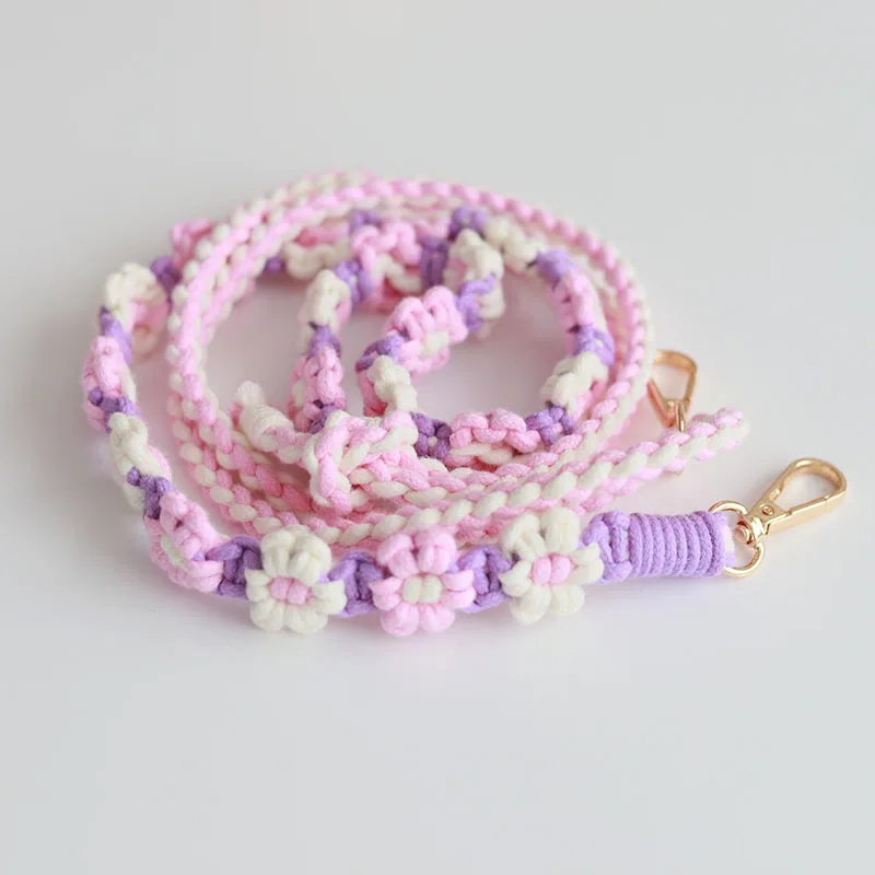 

Pink and white adjustable mobile phone strap woven camera shoulder strap with high aesthetic value, daisy flower crossbody hangi