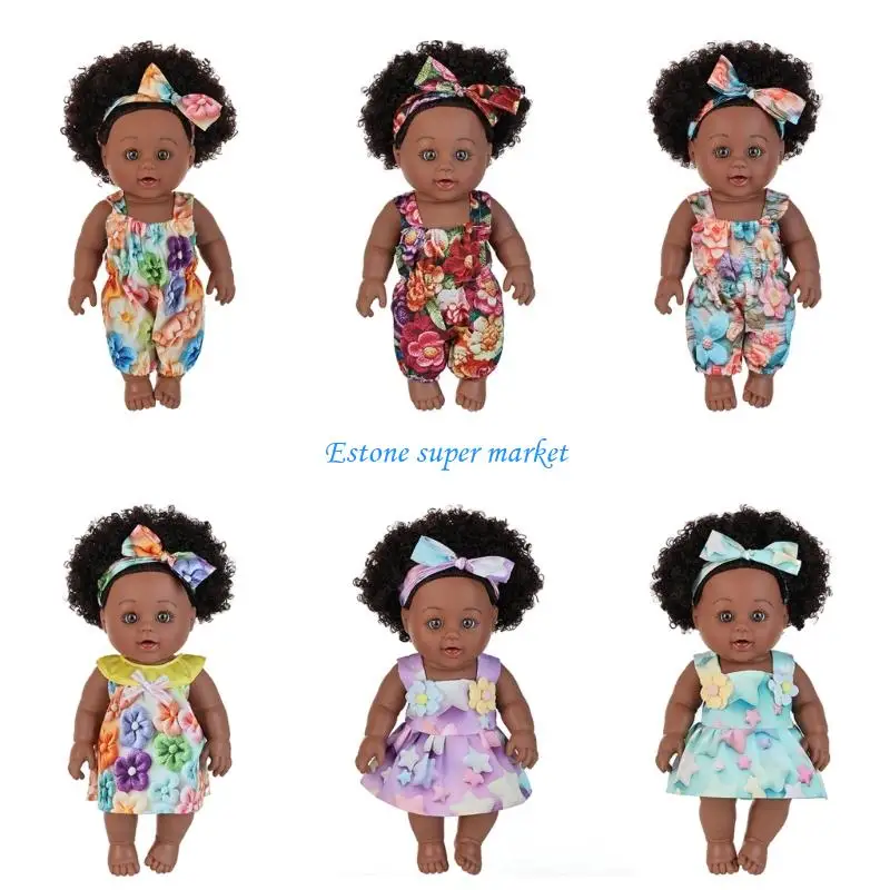 

090B 12inch Realistic Black Girl Doll with Natural Curly Afro Hair Safe Reborns Toy For Children Collectible Comforting