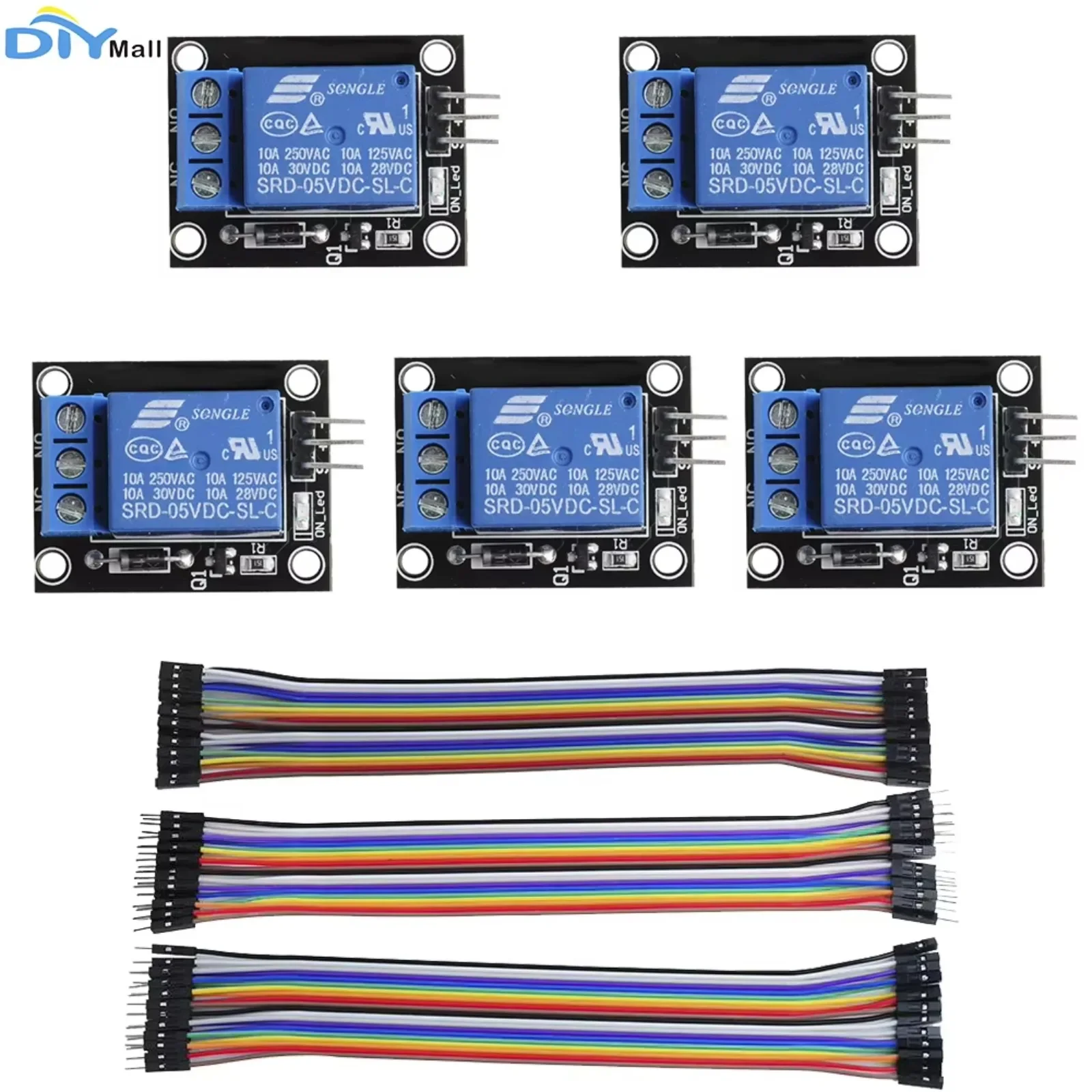 5Pcs Keyes 1 Channel Relay Module 5V Shield AVR ARM PIC DSP SRD-05VDC-SL-C With 20CM 20Pin Dupont Cable for Arduino