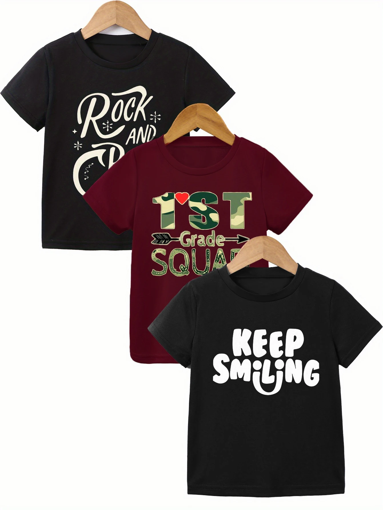 

3 шт.: Летняя повседневная футболка для мальчиков с мультяшным буквенным принтом