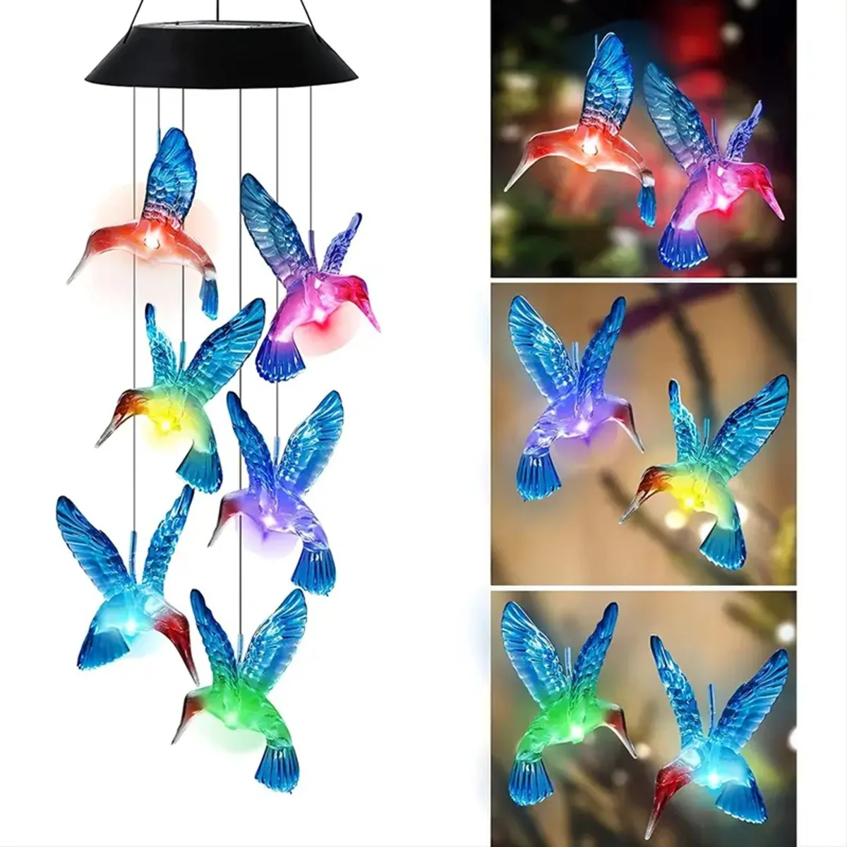 1pc Solar Wind Chimes Color Changing Outdoor Solar Hummingbird Lights 6LED Wind Chimes Solar Powered Lights For Garden Decoratio