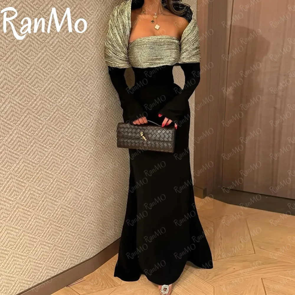 Ranmo Customized Glitter Mermaid Evening Dresses New Special Occasion Long Sleeves Pleat Wedding Prom Dress High Quality Elegant