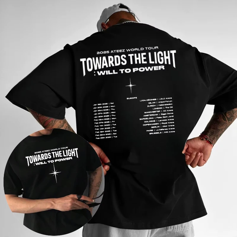 Мужские хлопковые футболки Ateez World Tour To The Light: Power Will, модные высококачественные повседневные свободные футболки Y2k