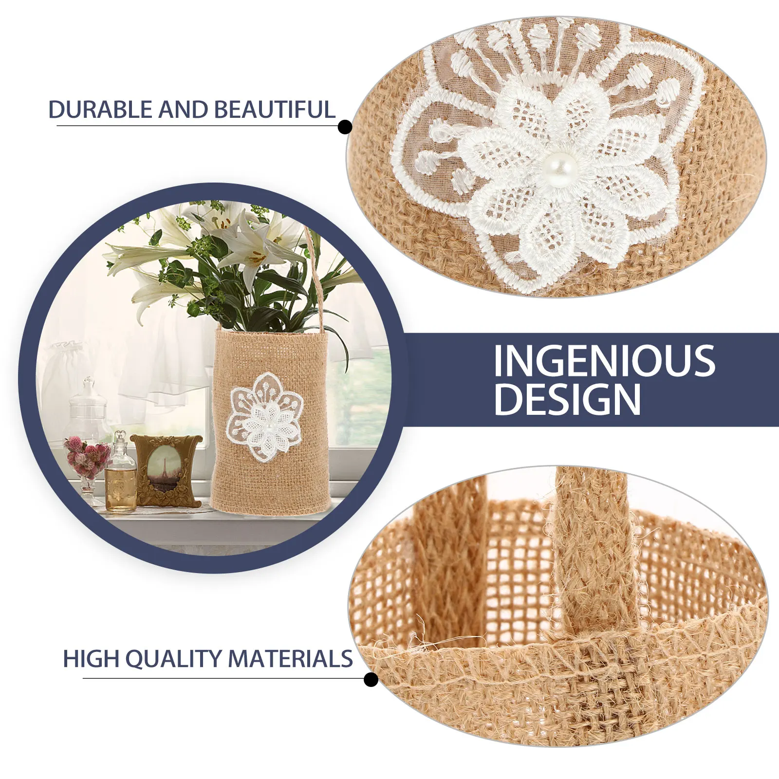 2Pcs Linen Storage Baskets Wedding Decor Burlap Woven Flower Girl Banquet Dry Photography Props Bag Home Storage