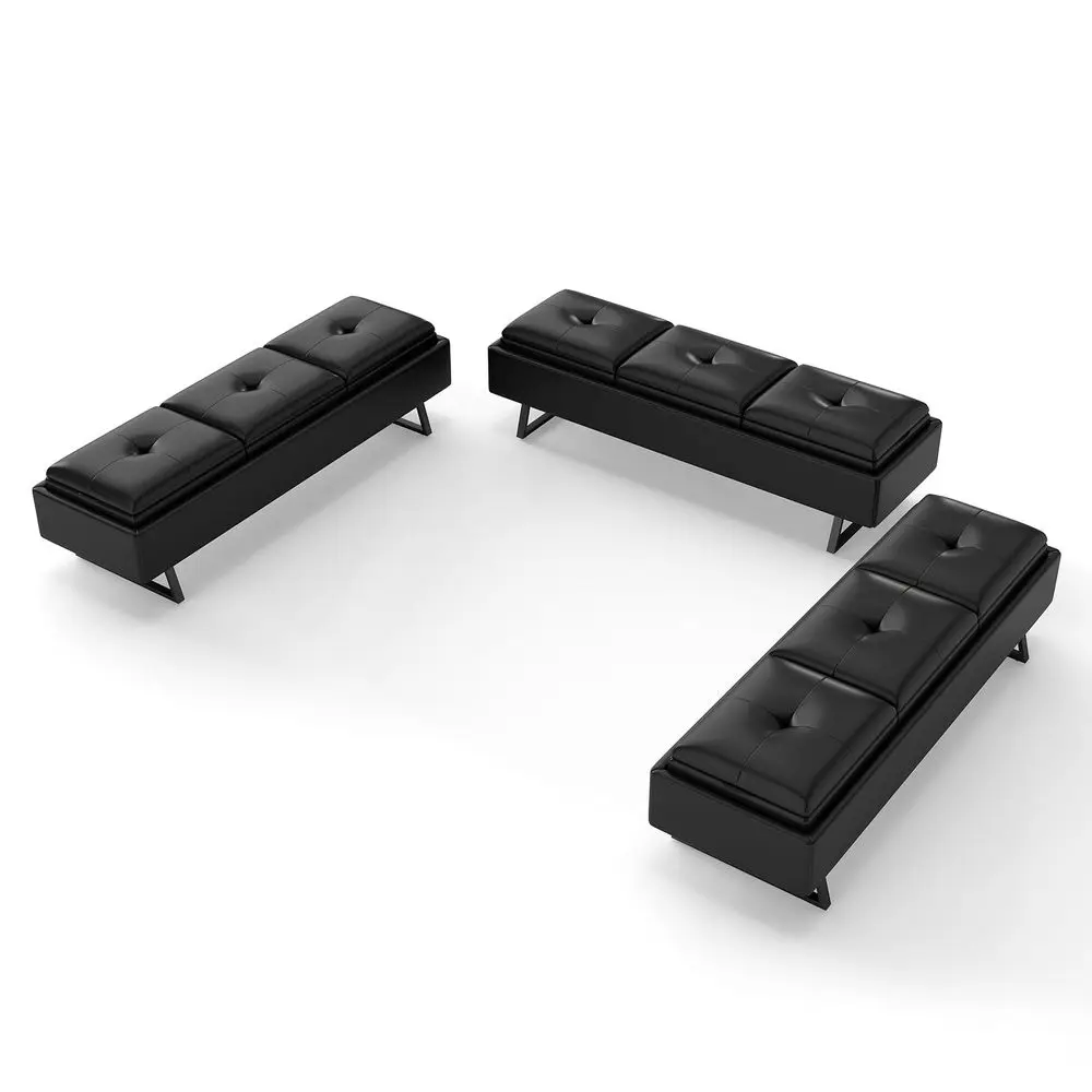 

Leather Bench Waiting Room Chairs 3 Seat Office Guest Reception Bench with Cushion, holered Waiting Room Seating, Office Furn