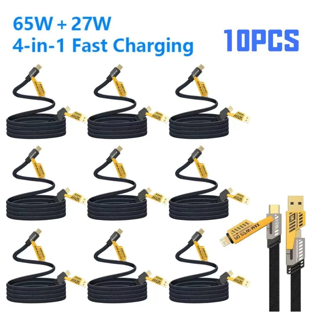 10pcs 4-in-1 Multi-Fast Charger Cables & US Adapter | All-in-One Design for iPhone,for  Android, for Samsung Devices