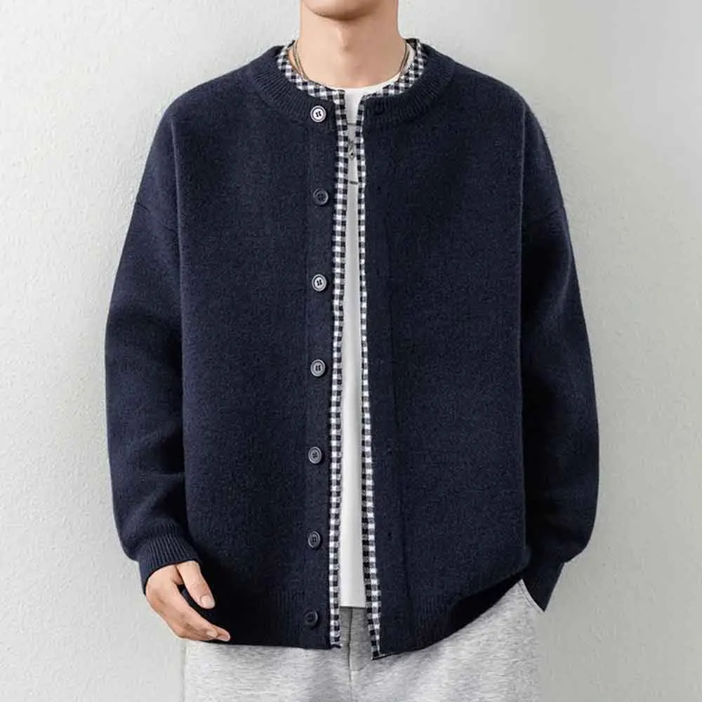 Winter New Men's Solid Color Long-Sleeved Sweater Cardigan American Retro Fashion Trend Simple Casual Loose Niche Men's Tops
