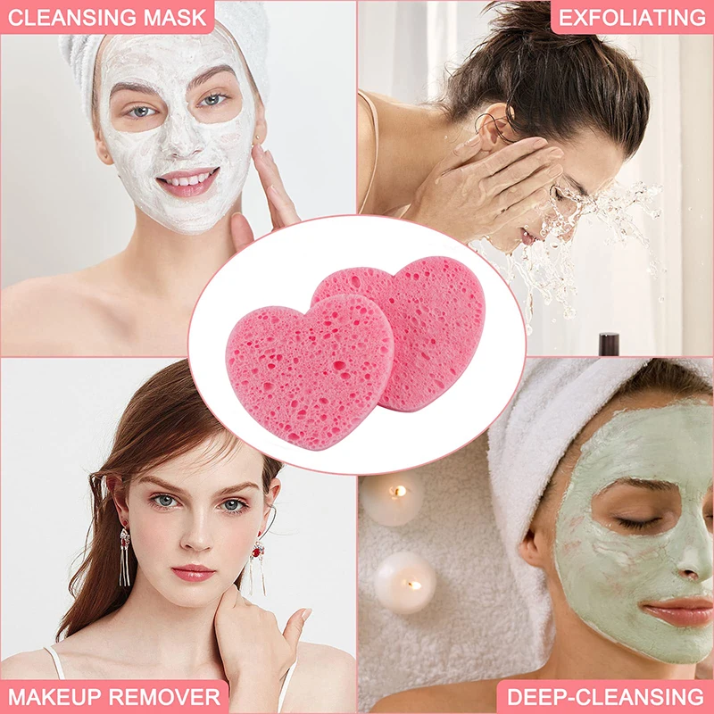 20/50pcs a forma di Cuore Viso Spugna di Rimozione Strumento Polpa di Legno Naturale Cellulosa Impacco Cosmetico Soffio Lavaggio Del Viso Spugna Trucco
