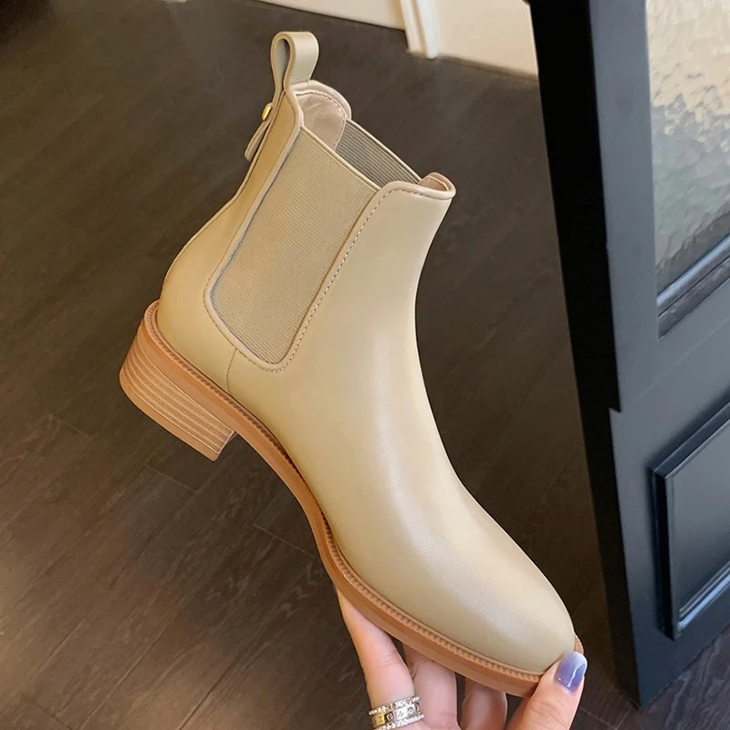 womens fashion chelsea boots pointed toe original leather shoes party banquet dress ladies ankle boot sweet short botas de mujer