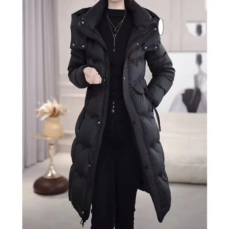 

Faionable Thiened Slim Fit Women's Cotton Jaet Coat with Detachable Hat Knee-Length Warm Comfortable Winter Outerwear