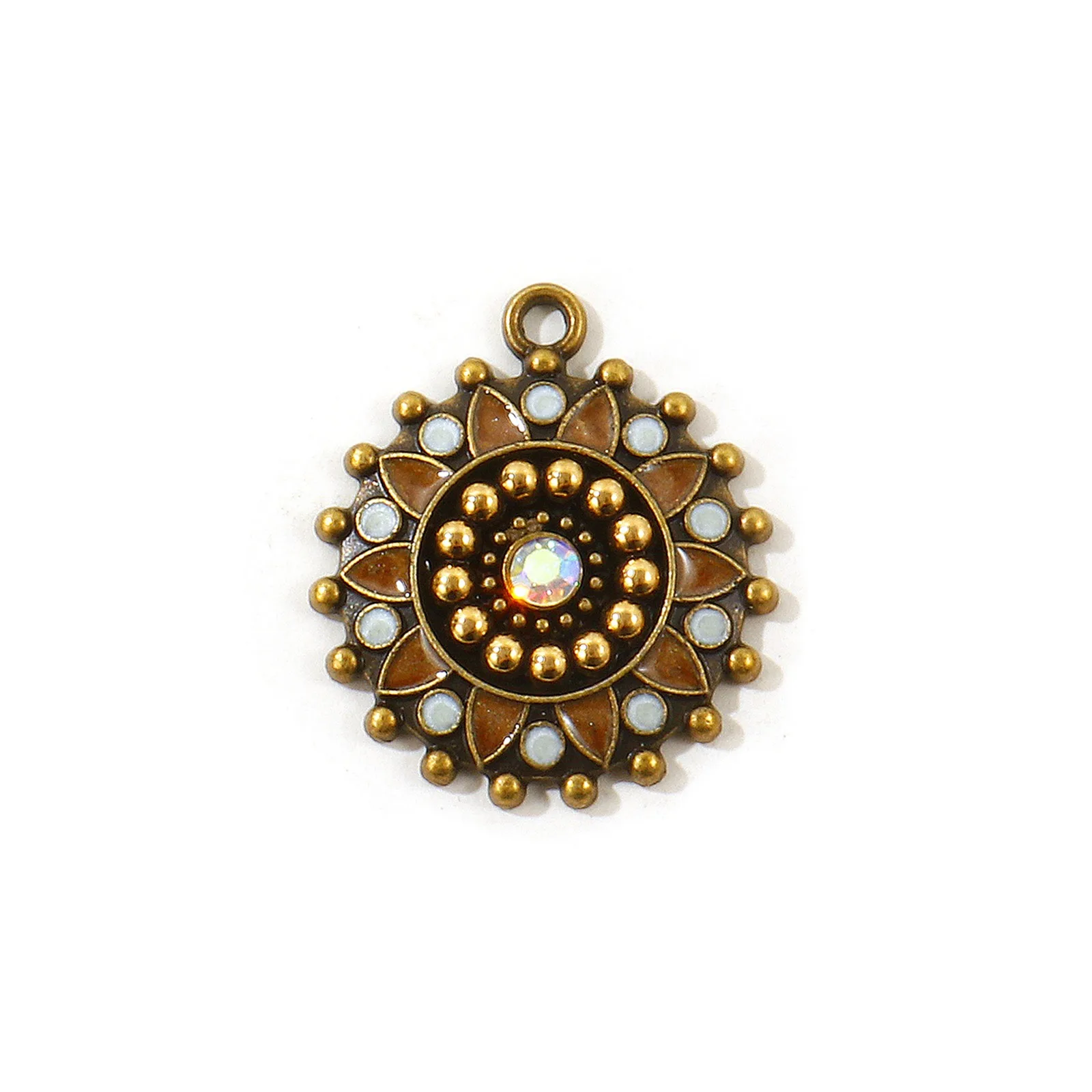 5 Stück Vintage Bohemia Charms, mehrfarbige Emaille-Anhänger aus Zinklegierung, rund, für Frauen, DIY-Halskette, Schmuck, Geschenkzubehör, 25 mm x 22 mm – Detail 1