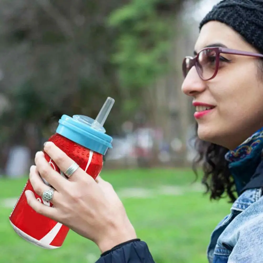 

Крышка с уплотнительной крышкой для газированных напитков Герметичные многоразовые крышки для газированных напитков с соломой Силиконовые чехлы без BPA для банок для напитков для поп