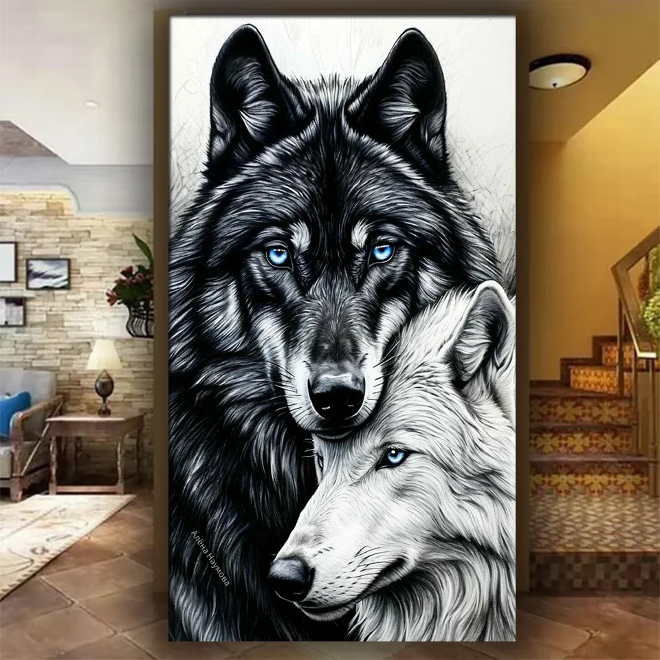 

Diy Diamond Art Black And White Wolves Couple Love Embroidery Diamond Painting New Arrival 2025 Large Size Home Decoration