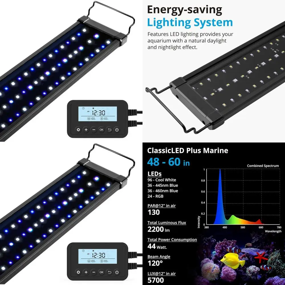 

60-Inch LED Aquarium Light for Saltwater and Corals, Programmable Timer Controller