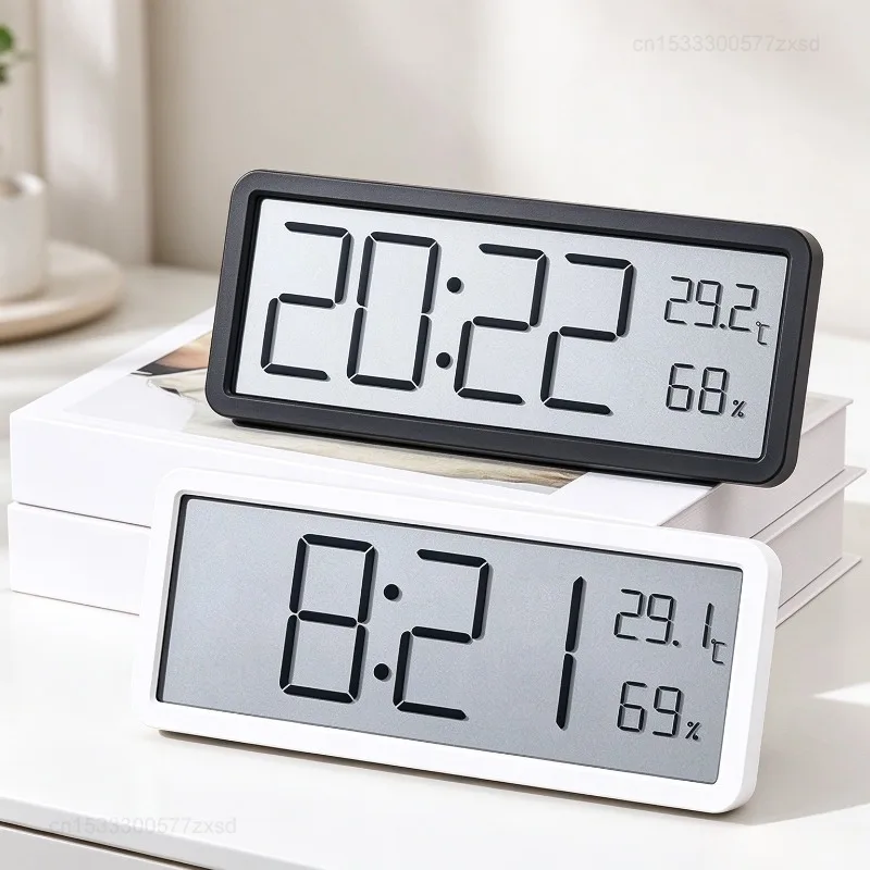 LCD Screen Digital Wall Clock Battery Powered Hanging Desktop Digital Mute Time Temperature Humidity Display Clock Home Office