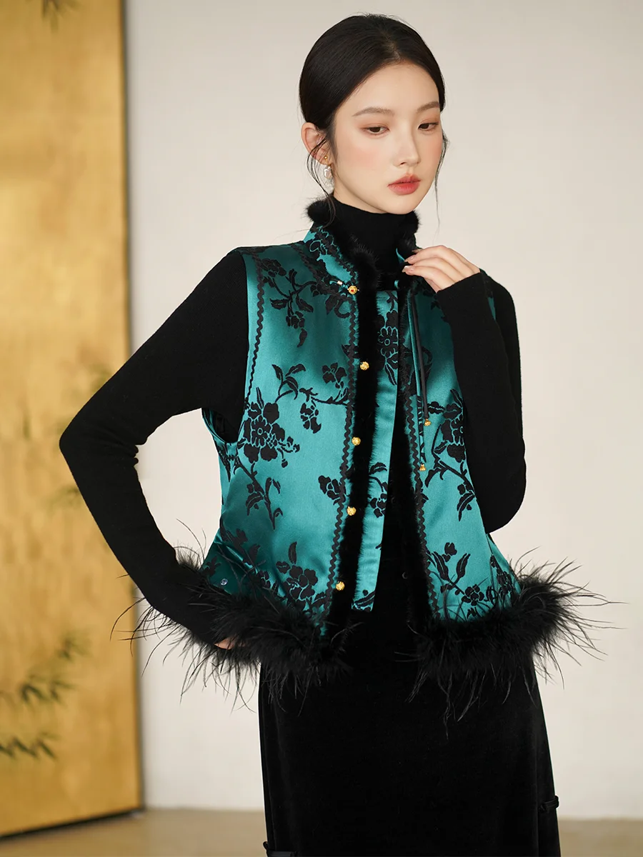 

ChuChenFeng Women's Jaet Non-pical Winter Faion Quilted Satin Layered Wear Legacy Ethnic Chinese Sle Top Coat