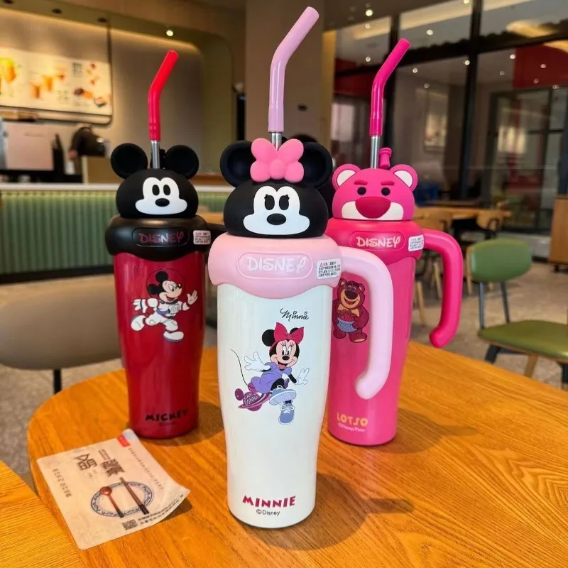 Cute Disney Mickey Minnie Lotso New Creative Cartoon Pattern studente tazza isolata in paglia portatile di grande capacità di bell'aspetto